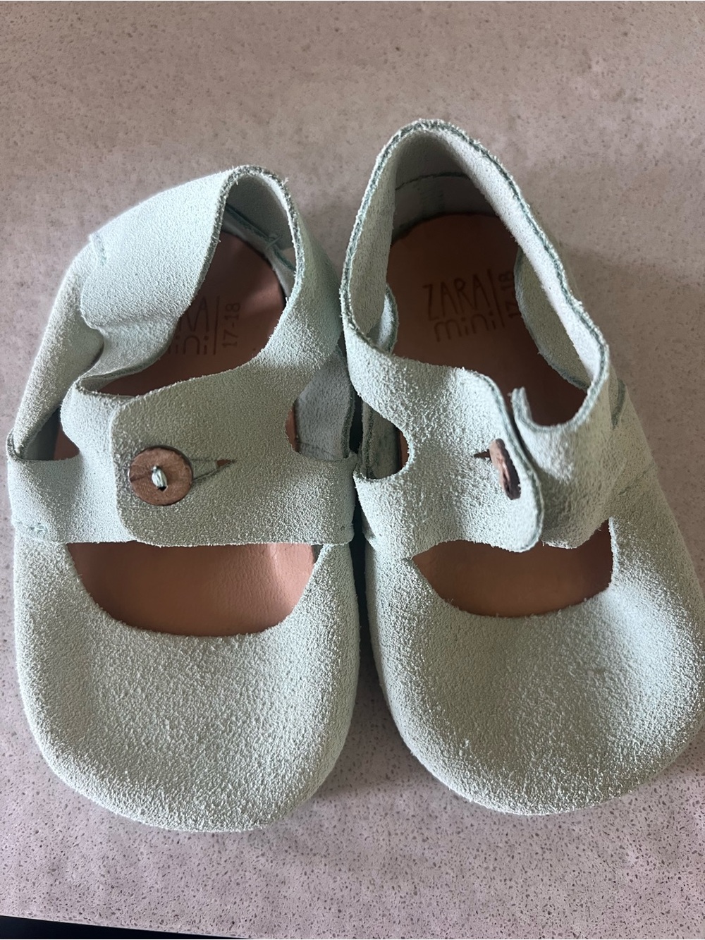 Zara Mint Green Suede Baby Moccasin Sandals